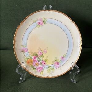 Vintage Theodore Haviland Limoges France Pink Flowers with Gold Plate